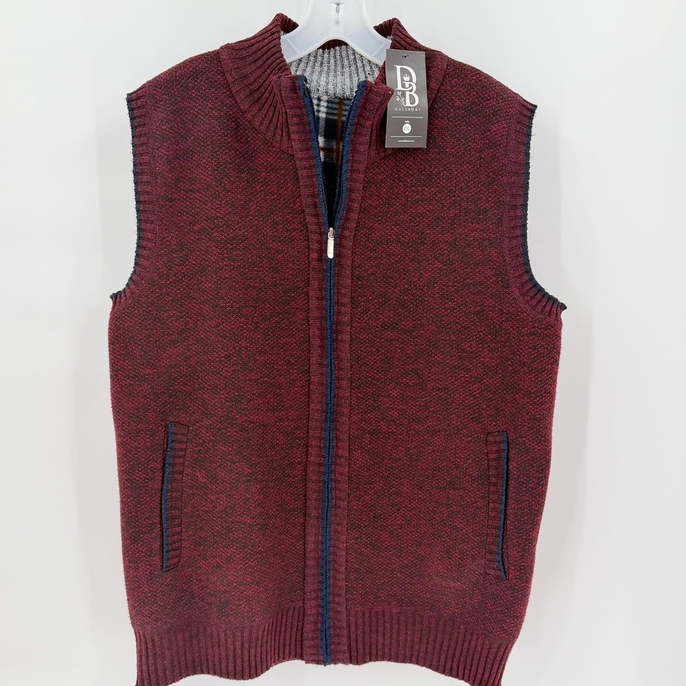 DALEBURY Harrison Full Zip Sweater Vest Mens Burgundy Wool Blend Size 2XL NWT